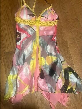 Flowy Midi Dress in Pink & Yellow - Lightweight Printed Slip Dress